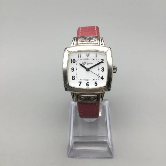 Brighton Orchard Watch Women 30mm Silver Tone Square Dial Leather New Battery - Picture 2 of 14